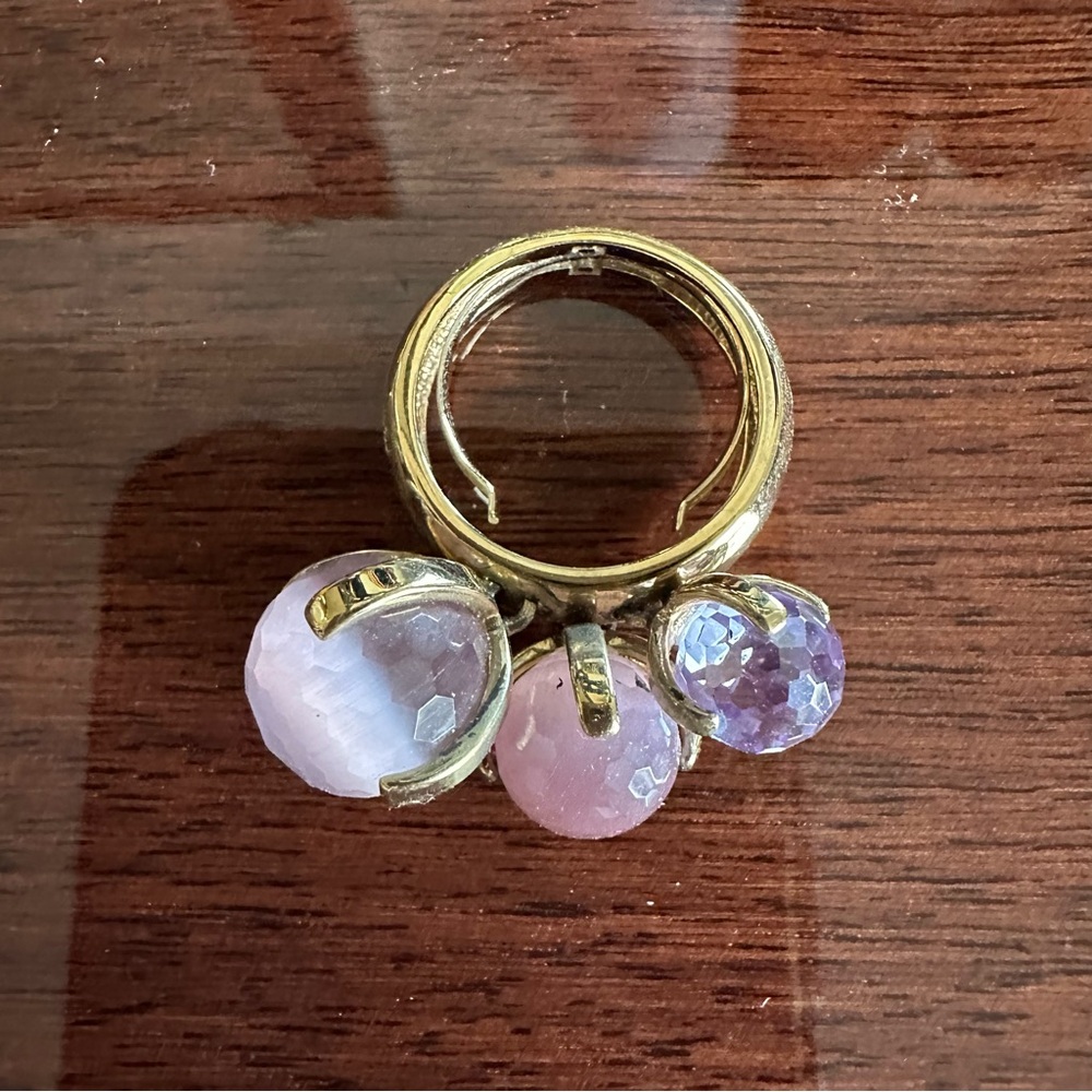 Ariella Collection Gold and Purple 3-Stone Charm Ring Adjustable Size - Picture 2 of 3